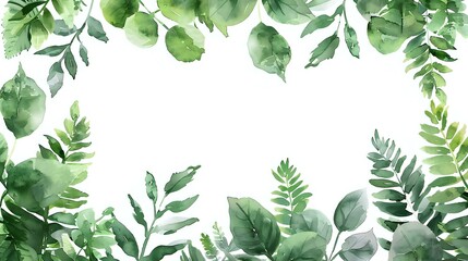Naklejka premium Watercolor illustration of green leaves forming a border on a white background. Ideal for nature-themed designs, invitations, and decorative projects in digital and print media.