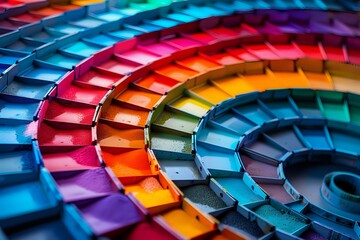 Fototapeta premium Vibrant spiral arrangement of colorful art pastels, creating a visually striking and creative composition. Ideal for art supplies marketing, creative projects, and artistic visuals.