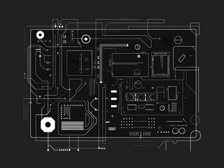 Abstract digital circuit board design on black background. Futuristic technology concept.