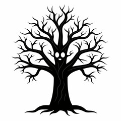 Gothic tree vector illustration, Halloween tree vector art, tree silhouette, tree with roots