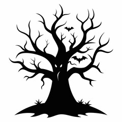 Gothic tree vector illustration, Halloween tree vector art, tree silhouette, tree with roots