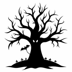Gothic tree vector illustration, Halloween tree vector art, tree silhouette, tree with roots