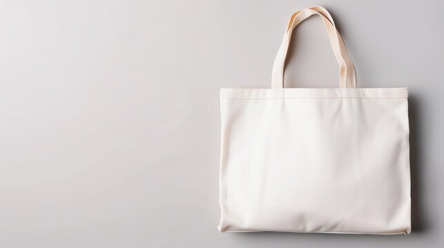 White tote bag mockup on a grey background, perfect for branding and design.