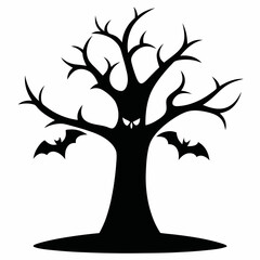 Gothic tree vector illustration, Halloween tree vector art, tree silhouette, tree with roots