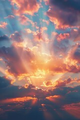 Naklejka premium A picture of sunshine breaking through the clouds, with a sense of hope and positivity