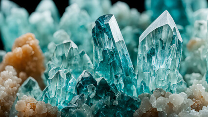 macro photography of vibrant aquamarine crystals
