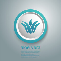 Fototapeta premium Aloe Vera green logo icon for natural organic product package label. Isolated Aloe Vera leaf sign for cosmetic or moisturizer cream packaging design template
