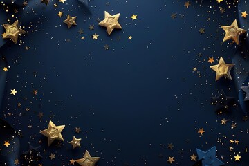 Fototapeta premium Beautiful dark blue background with gold sparkling stars.