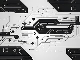 Obraz premium Futuristic digital circuit board with complex black and white technological patterns, perfect for technology and innovation themes.