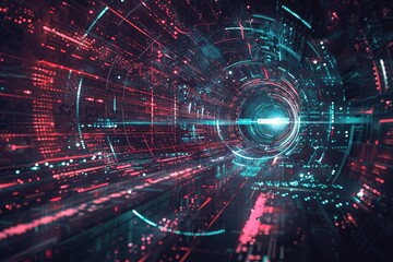 Obraz premium Neon blue color geometric circle on a dark background