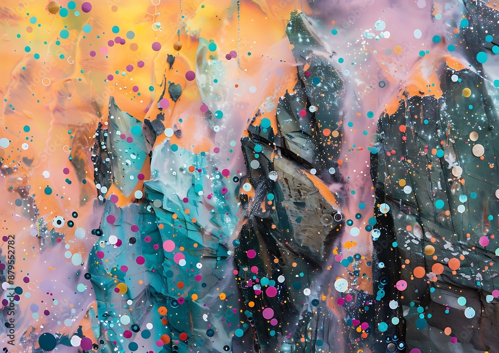 Poster abstract art with colorful dots and shapes