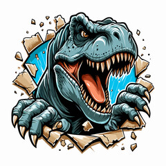 vector hand drawn t-rex roars out from torn paper illlustration © Aryasakti