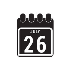 Calendar displaying day 26 ( twenty six ) of the July - Day 26 of the month. Illustrator
