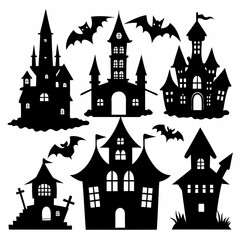 Scary Halloween house vector illustration, Halloween haunted house vector art, haunted house silhouette, haunted house