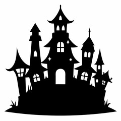 Scary Halloween house vector illustration, Halloween haunted house vector art, haunted house silhouette, haunted house