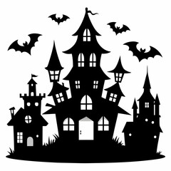 Scary Halloween house vector illustration, Halloween haunted house vector art, haunted house silhouette, haunted house