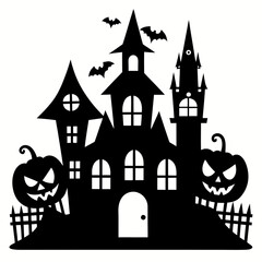 Scary Halloween house vector illustration, Halloween haunted house vector art, haunted house silhouette, haunted house