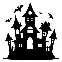 Scary Halloween house vector illustration, Halloween haunted house vector art, haunted house silhouette, haunted house