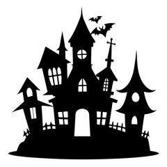 Scary Halloween house vector illustration, Halloween haunted house vector art, haunted house silhouette, haunted house