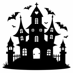 Scary Halloween house vector illustration, Halloween haunted house vector art, haunted house silhouette, haunted house