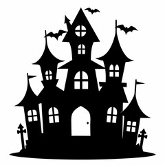 Scary Halloween house vector illustration, Halloween haunted house vector art, haunted house silhouette, haunted house