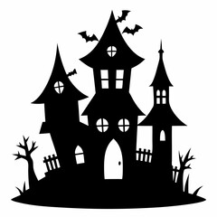 Scary Halloween house vector illustration, Halloween haunted house vector art, haunted house silhouette, haunted house