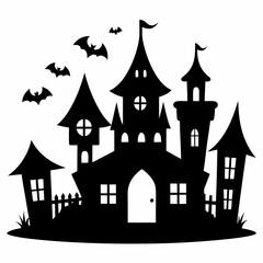 Scary Halloween house vector illustration, Halloween haunted house vector art, haunted house silhouette, haunted house
