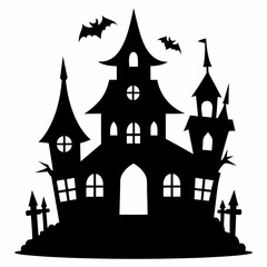 Scary Halloween house vector illustration, Halloween haunted house vector art, haunted house silhouette, haunted house
