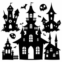 Scary Halloween house vector illustration, Halloween haunted house vector art, haunted house silhouette, haunted house