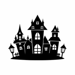 Fototapeta premium Scary Halloween house vector illustration, Halloween haunted house vector art, haunted house silhouette, haunted house
