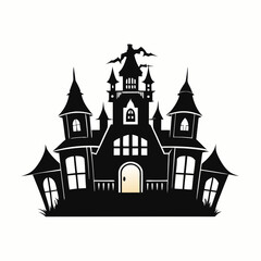 Obraz premium Scary Halloween house vector illustration, Halloween haunted house vector art, haunted house silhouette, haunted house