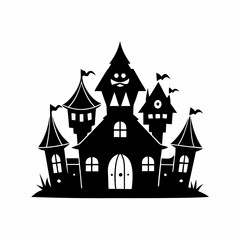 Scary Halloween house vector illustration, Halloween haunted house vector art, haunted house silhouette, haunted house