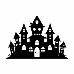 Scary Halloween house vector illustration, Halloween haunted house vector art, haunted house silhouette, haunted house