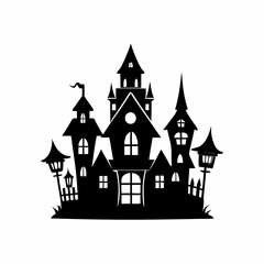 Obraz premium Scary Halloween house vector illustration, Halloween haunted house vector art, haunted house silhouette, haunted house