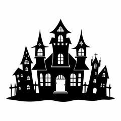 Fototapeta premium Scary Halloween house vector illustration, Halloween haunted house vector art, haunted house silhouette, haunted house