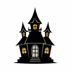 Scary Halloween house vector illustration, Halloween haunted house vector art, haunted house silhouette, haunted house