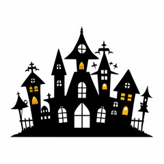 Scary Halloween house vector illustration, Halloween haunted house vector art, haunted house silhouette, haunted house