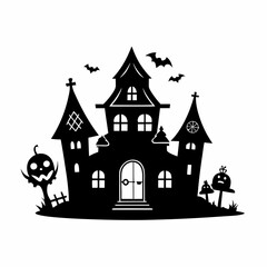 Scary Halloween house vector illustration, Halloween haunted house vector art, haunted house silhouette, haunted house