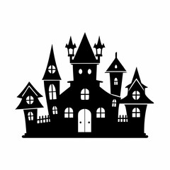 Scary Halloween house vector illustration, Halloween haunted house vector art, haunted house silhouette, haunted house