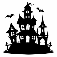 Scary Halloween house vector illustration, Halloween haunted house vector art, haunted house silhouette, haunted house