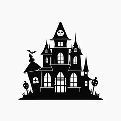 Scary Halloween house vector illustration, Halloween haunted house vector art, haunted house silhouette, haunted house
