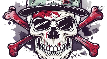 Fototapeta premium Edgy Skull and Crossbones Sticker Design for Streetwear Fashion