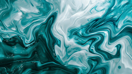 Obraz premium Abstract background with marble-like swirls in aqua and teal