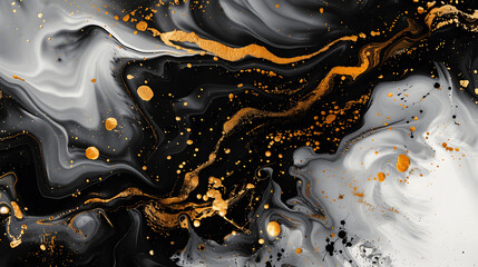 Bold ink swirl abstract art with black and gold hues