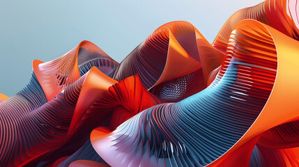 Complex 3D design with twisting ribbon-like structures in bold contrasting colors