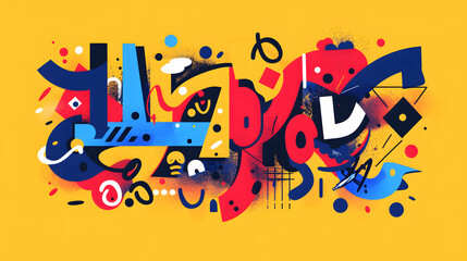 Creative abstract typography with bold playful letters in bright colors