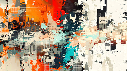 Digital abstract design with fragmented pixelated shapes