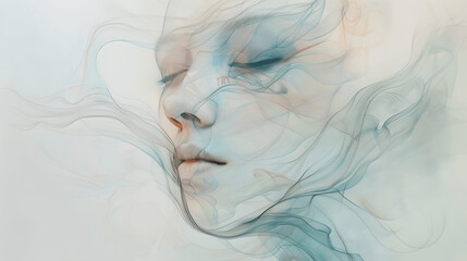 Soft abstract portrait with delicate swirling lines and muted colors