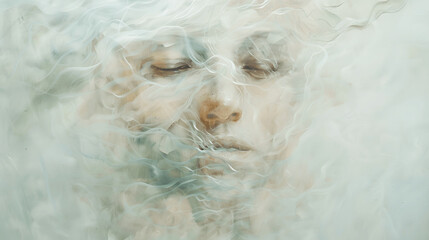 Soft abstract portrait with delicate swirling lines and muted colors