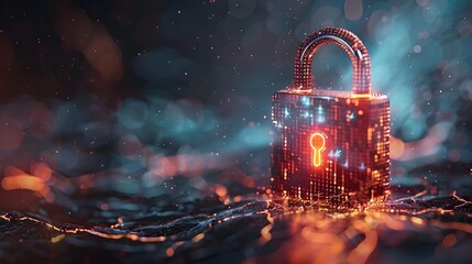 Glowing Digital Padlock Securing Online Financial Transactions and Payments